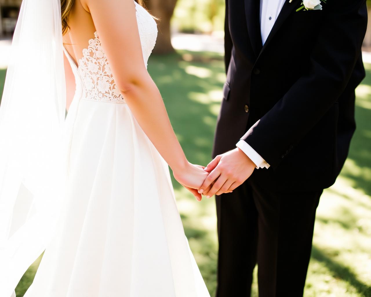 Bride and groom holding hands